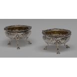 A pair of George IV silver cauldron salts, shaped everted rims,