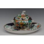 A Coalport two-handled sauce tureen and cover, decorated with stylised tree, bird,