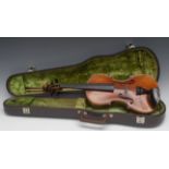 A late 19th century violin, two-piece back, 35.