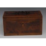 A George III mahogany crossbanded rectangular tea caddy,