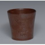 A 19th century Nottinghamshire brown salt glazed stoneware tapering cylindrical beaker,