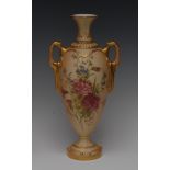 A Royal Worcester two-handled pedestal ovoid vase, decorated in the manner of Edward Raby,