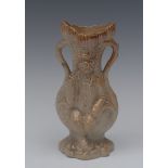 A 19th century brown salt glazed stoneware two-handle vase,
