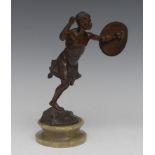 Austrian School (early 20th century), a bronzed figure, of a Nubian warrior, charging,