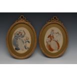 A pair of 19th century French embroidered and painted silkwork pictures,