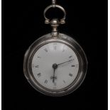 A George III silver pair cased verge fusee pocket watch, signed T.