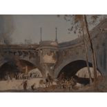 Sir Frank Brangwyn (1867-1956), by and after, Pont Neuf, signed hand tinted etching,