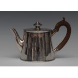 A 'George III' silver spreading cylindrical bachelor's teapot, flush-hinged cover with knop finial,