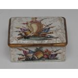 A George III South Staffordshire enamel waisted rectangular table snuff box,