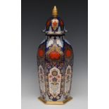 A large Lynton Hamilton Imari octagonal temple vase and cover, 45cm high,