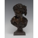 French School (19th century), a patinated bronze bust, of a young baccante,