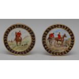 A pair of Royal Crown Derby circular plaques, painted by J Barlow, signed,