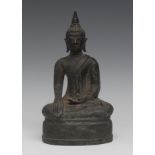 Chinese School, a dark patinated bronze, of Buddha, seated in meditation, 22.