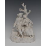 A Sevres biscuit figure group, modelled after Boucher engraving, with a courting couple,