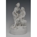 An 18th century French biscuit figure group, probably Tournay, of a courting couple,