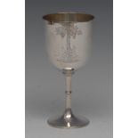 An Edwardian silver pedestal goblet, quite plain, knop to stem,