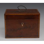 A George III satinwood crossbanded mahogany rectangular tea caddy,