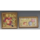 An English Porcelain rectangular plaque, painted by Leaman, signed with yellow primroses and tulips,