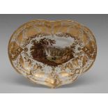 A Derby Named View kidney shaped dish, painted with a View in Italy, within gilt Regency scrolls,
