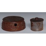 A mid 19th century brown salt glazed stoneware spittoon, fluted top,