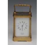 A late 19th century French lacquered brass repeating carriage clock,