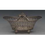 An Edwardian silver boat shaped cake basket, of George III design,