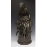 French School, a large patinated bronze, Cupid and Psyche, circular base,