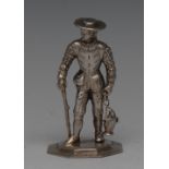 A Dutch cast silver model of a man, he stands, in Renaissance dress,