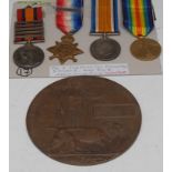 Medals, Boer War, WW1 PoW Casualty 1914 Star/Clasp Trio, Memorial Plaque,