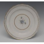 A Derby shaped circular plate, painted by William Billingsley, with a violet,