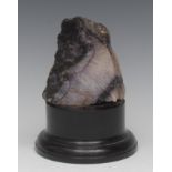 A Derbyshire Blue John specimen, cut and polished to one face, 10cm high, 8.