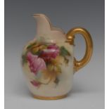 A Royal Worcester flat sided jug, painted by Ethel Spilsbury,