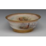 A Royal Worcester flared bowl, painted by Jas Stinton, sighed,