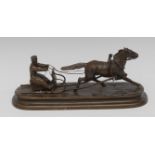 Russian School, a dark patinated bronze, of a horse drawn sledge, oval base,