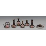 A Coalport miniature chamberstick, with fan and vase shaped reserves,