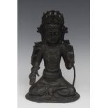 Chinese School, a dark patinated bronze, Tara, seated in meditation, 26.
