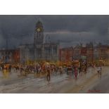 Michael Crawley Market Place, Derby signed, titled to verso, watercolour,