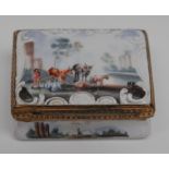 An 18th century South Staffordshire gilt metal mounted patch box, the cover painted with cattle,