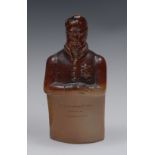 A 19th century Doulton Lambeth salt glazed stoneware figural reform flask,