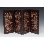 A Chinese hardwood and mother of pearl marquetry four-fold table screen,