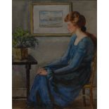 Garnet Ruskin Wolseley (1884 - 1967) The Blue Dress, Portrait of a Lady signed, watercolour,