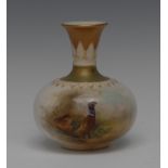 A Royal Worcester bulbous vase, painted by James Stinton, signed,