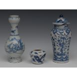 A Chinese slender baluster vase and cover,