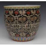 A Chinese ovoid jardiniere, painted in the famille noir palette with a ground of stylised flowers,