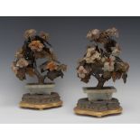 A pair of Chinese hardstone trees, the rectangular jade jardinieres with shallow bracket feet,