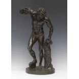 After Pietro Cipriani (19th century), a dark patinated library bronze, Dancing Faun, oval base, 56.