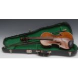 A violin, the two-piece back 36cm long excluding button,