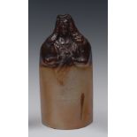 A 19th century Doulton Lambeth salt glazed stoneware figural reform flask, Brougham Reform Cordial,