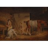 In the Manner of George Morland (1763-1804) Barn Interior, An Altercation watercolour, 35.