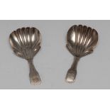 A pair of Victorian silver caddy spoons, fluted bowls,